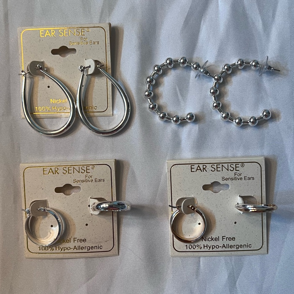 EARRING BUNDLE of 4 pr NWT Nickel Free Sensitive Ears Silver Hoops